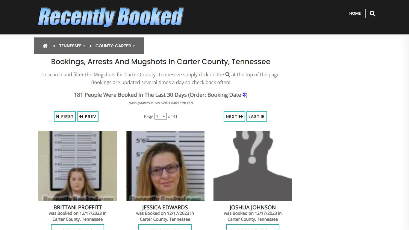 Bookings, Arrests and Mugshots in Carter County, Tennessee